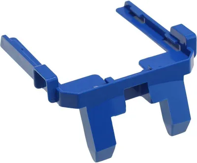 A blue plastic vacuum cleaner part is shown against a white background.