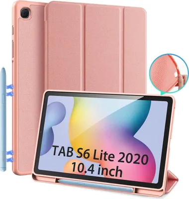 Produktbild von Pouzdro pro Samsung Galaxy Tab S6 Lite 10.4 (P610 / P615) 2020, Slim Magnetic Soft TPU Protect Case s S držákem pera pro Tab S6 Lite 10,4 palce, víceúhlový přední podpůrný kryt (růžový)