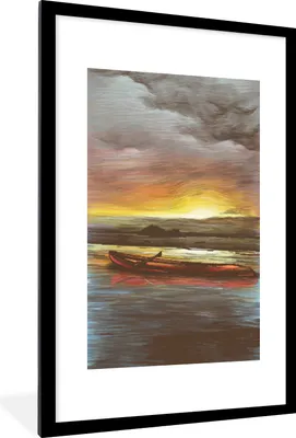 Produktbild von MuchoWow® MuchoWow® Gerahmtes Poster Boot - Meer - Sonne 60x90 cm - Poster mit zchwarzem Bilderrahmen - Dekoration - Wandposter Wohnzimmer - Hochwertig