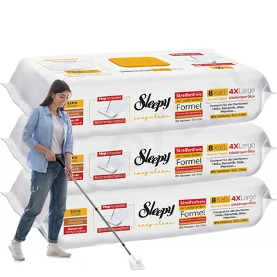 Produktbild von Roxlin Sleepy Easy Clean Bodenwischtuch 8-lagig XLarge | Micro Cyclone Technologie | Für Mop geeignet, rückstandsfrei, 50 Stück | Feuchte Bodentücher