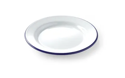 Produktbild von 12x Emaillie Teller flach, weiß blau Ø 20 cm