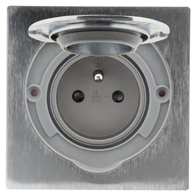 Zdjęcie produktu dla Gniazdo podłogowe 16 A - Aluminium szczotkowane - IP55 - Montaż podtynkowy