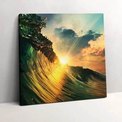 Produktbild von Wave on the sea and sunset – Leinwandbild Wandbild – 60x60 cm – Leinwandbilder – Wandbilder – Schlafzimmer – Flur