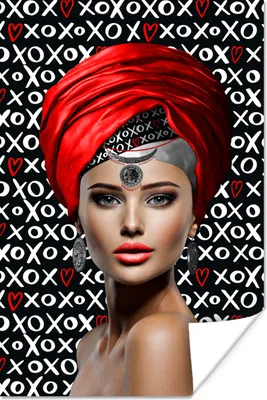 Produktbild von MuchoWow® Poster Frau - Muster - Rot 80x120 cm - Papierdruck