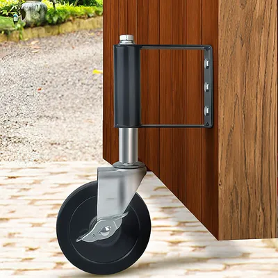 Produktbild von Schwere Räder für Holztüren, Tore und Pforten - Set aus 4 schwarzen Rädern mit Federbelastung, Gabel- und Stützrädern