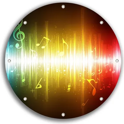 Produktbild von Wallario rundes Outdoor-Poster für Garten oder Balkon, Motiv Blau-gelbe Noten der Musik, 30 cm Durchmesser