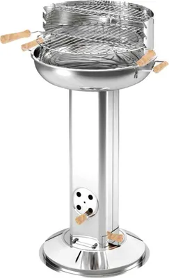 Produktbild von BURI Edelstahl-Säulengrill rund ø ca. 39cm Holzgriffe Warmhalterost verchromt Grillhöhe 74