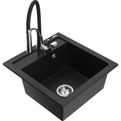 Obrázek produktu pro Mexen Vito 1-miskový granitový dřez s kuchyňskou baterií Aster, Černá - 6503-77-73450-07