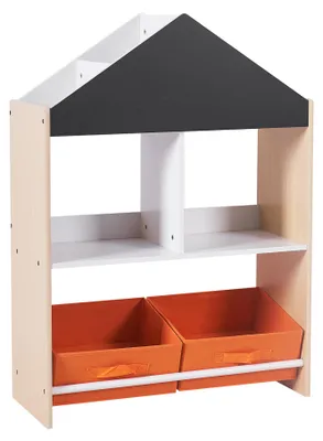 Productafbeelding van Beige opbergkast voor speelgoed, met 6 planken en 2 vakken met een klein whiteboard, stevig