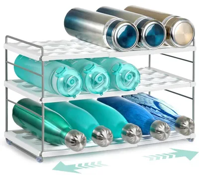 Zdjęcie produktu dla Organizator do butelek, regulowany, biały | Półka na butelki, mieszcząca do 15 butelek | Szerokość: 26,5-42 cm