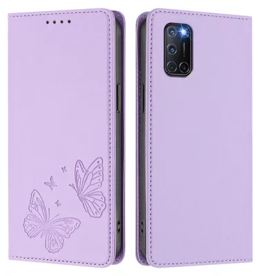 Image de Étui en cuir pour Oppo A52 / A92 / A72 4G, motif papillon en relief, étui portefeuille à rabat avec support, violet clair