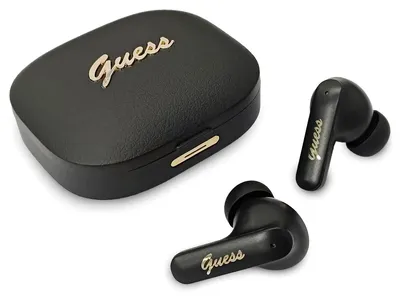 Obrázok produktu pre Slúchadlá TWS Guess Script Metal Logo, čierna (GUTWSX45PGSK)