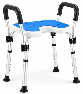 Obrázok produktu pre Kúpelňová stolička s opierkami, výškovo nastaviteľná, modrá, hliník, nosnosť 150 kg