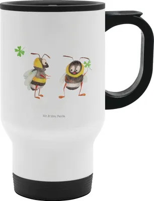 Produktbild von Mr. & Mrs. Panda Thermobecher Hummeln Kleeblatt - Weiß - Geschenk, To Go, Isolierbecher, Tiere, Kaffeebecher, thermosbecher, Biene, glücklich Werden, Teebecher, Deko