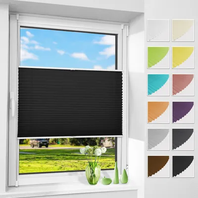 Produktbild von Allesin Plissee ohne Bohren Klemmfix, Schwarz 100x120cm (BxH) , Easyfix lichtdurchlässig Sichtschutz Sonnenschutz, Jalousie Plisseerollo mit Klemmträger, Faltrollo für Fenster & Tür