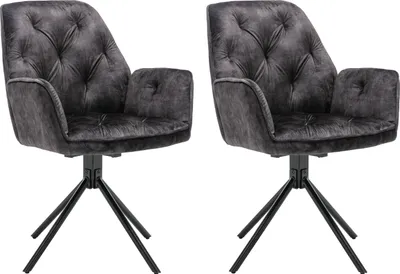 Produktbild von byLIVING Esszimmerstuhl 2er Set SARINA/ Vintage-Samt anthrazit / Gestell Metall schwarz / Sitzschale 360° drehbar / Esszimmerstuhl / Armlehnstuhl / B 59,5, H 89, T 62 cm