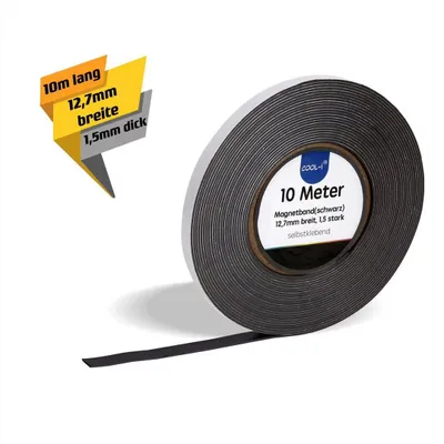 Produktbild von COOL-i ® Magnetband,selbstklebend für sichere Magnetisierung von Plakaten Fotos Papier - extra starke Haftkraft an Whiteboard Magnet-Tafel Pinnwand - schwarz (10 m)