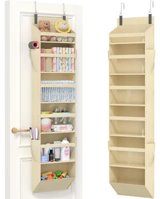 Productafbeelding van Deurorganizer, hangende organizer, 6 vakken, transparante opbergtas met 4 zijvakken, geschikt voor badkamer, slaapkamer, studentenkamer, beige, 157 cm (hoogte), 1 stuk