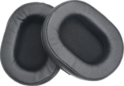 Two black ear pads for headphones are shown against a white background.