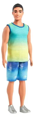 Immagine prodotto di Barbie-Fashionistas-Ken Doll with Gradient Tank Top and Denim Shorts - 3 years+ - HYV00