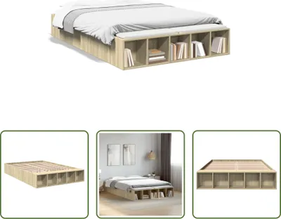 Produktbild von The Living Store Bettgestell Sonoma-Eiche 135x190 cm Holzwerkstoff