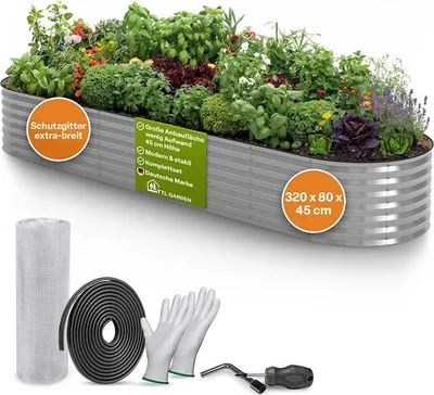 Produktbild von TTL GARDEN Hochbeet SPIRIT XL 320x80x45cm Silber – Metall oval verzinkt stabil & wetterfest