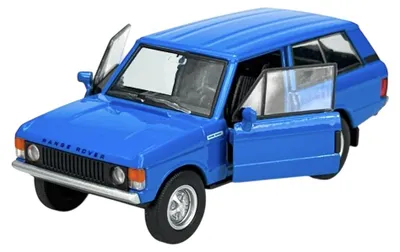 Image de Welly, modèle réduit Land Rover Range Rover Classic de 1970, couleur bleue, échelle 1:34, en métal, neuf dans sa boîte. Référence : 43858