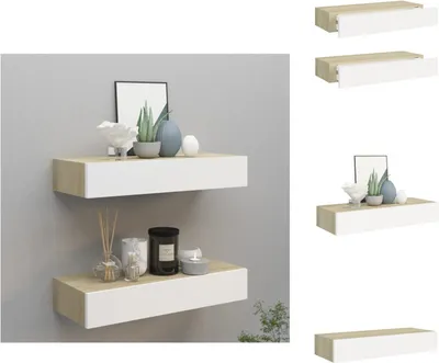 Produktbild von vidaXL Wandregale mit Schubladen 2 Stk. Eichen-Optik Weiß 60x23,5x10cm -  Wandregale