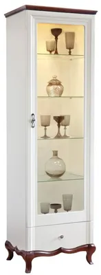 Produktbild von Casa Padrino Luxus Art Deco Vitrinenschrank Weiß / Dunkelbraun 64 x 46,5 x H. 209,5 cm - Beleuchteter Wohnzimmerschrank mit Glastür und Schublade - Wohnzimmermöbel