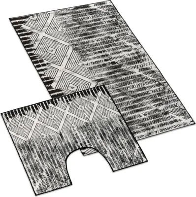 Produktbild von Badteppich-Set 3D 60x100+60x50cm Rechtecke schwarz und weiß