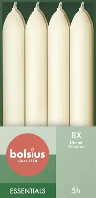 Obrázek produktu pro Tyčinkové svíčky, měkká perleť, BOLSIUS Essentials, 20/170 mm, doba hoření cca 5 h, 8 kusů v balení, torpédové svíčky, svíčky na večeři