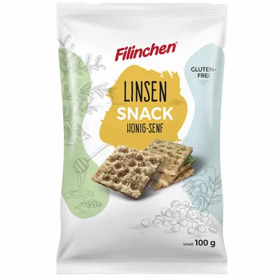 Produktbild von Filinchen Erbsen-Snack Honig Senf Cracker 6er Pack (6x100g Packung) + usy Block