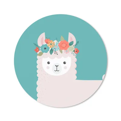 Produktbild von MuchoWow® Mauspad Mousepad Lama - Blumen - Kinder 20x20 cm - Mousepads - Maus Mat - Pad - Mausunterlage - Schreibtischmatte