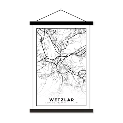 Produktbild von MuchoWow® Textilposter Wetzlar - Karte - Stadtplan 40x60 cm mit schwarzem Rahmen - Wanddekorationen