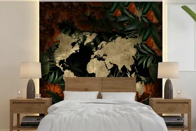 Produktbild von MuchoWow® Fototapete für Wohnzimmer oder Schlafzimmer Wandtapete Vinyl Motivtapete Weltkarte - Retro - Blumen - 240x240 cm - Schlafzimmer-Tapete