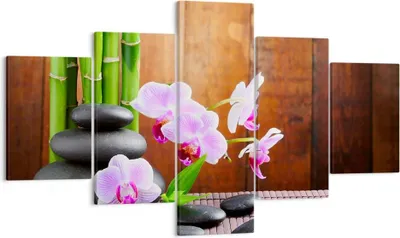 Produktbild von Bild auf Leinwand - Leinwandbild - Bambus Dekoration Blume Orchidee - 125x70cm - Wand Bild - Wanddeko - Leinwanddruck - Bilder - Kunstdruck - Leinwand bilder - Wandkunst - EA125x70-2167