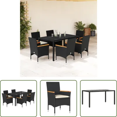 Produktbild von The Living Store 7-tlg. Garten-Essgruppe mit Kissen Schwarz Poly Rattan Glas