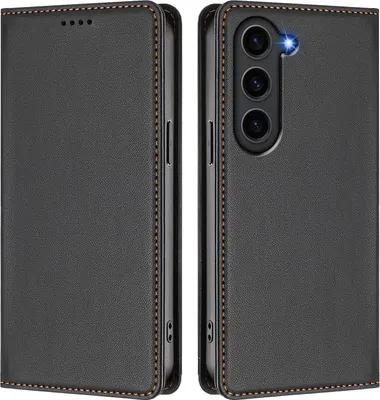 Produktbild von Handyhülle für Samsung Galaxy S23 FE, Kunstleder Klapphülle Stoßfeste Magnetische Hülle mit Ständer Schwarz