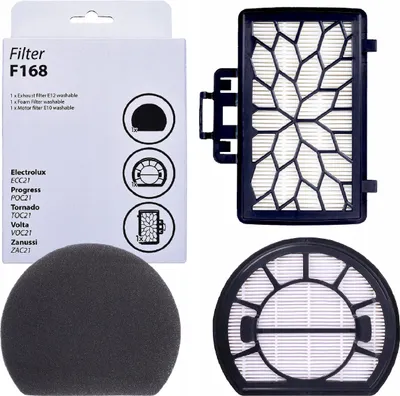 A collage of vacuum cleaner filters and their packaging.