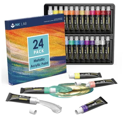 Produktbild von Acrylfarbe Acrylmalfarbe Künstlerfarbe - 24 Farben - 12 ml - Metallic