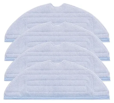 A stack of four light blue microfiber mopping cloths for a robot vacuum cleaner.