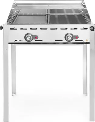 Image de HENDI Système de gril Green Fire 2 brûleurs, Profi Line, 2 grilles en acier inoxydable Gastronorm 1/1, 11,6kW, 740x612x(H)825mm