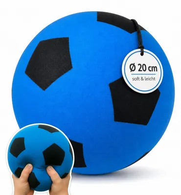 Produktbild von Weicher Schaumstoffball Blau im Fußball-Design - sicherer Kinderball für drinnen & draußen ab 0 Jahren - leichter Spielball für die ersten Ballspiele