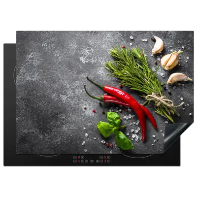 Obrázek produktu pro KitchenYeah® Krycí deska na sporák pepř - bylinky - koření - beton, 75x52cm, dekorace do kuchyně, keramická krycí deska, krycí deska na varnou desku