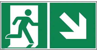 Produktbild von Hinweisschild Rettungsweg rechts abwärts ISO 7010 300x150mm PVC