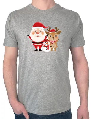 Produktbild von Huuraa Herren T-Shirt Weihnachtsmann Rudolph und Schneemann XXL Sport Grey Bio Baumwolle Fairtrade Herrenshirt Geschenkidee