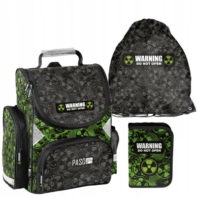 Produktbild von Schulranzen 3-tlg. Set für Mädchen & Jungen WARNING – Paso Ranzen, Mäppchen, Tasche