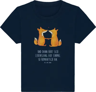 Produktbild von Mr. & Mrs. Panda Babyshirt Füchse Liebe 24. - 36. Monat - French Navy - Geschenk, Freundin,  Baby T-Shirt, Oberteil, Öko, Fuchs, Baumwollshirt, Paar, Partner