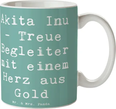 Produktbild von Mr. & Mrs. Panda Teetasse Spruch Akita Inu Herz - Meeresbrise - Geschenk, Hunderassen Vielfalt, Hundeliebhaber, Trinkbecher, Tasse, Beschreibung, elegante Hunde, aus Gold