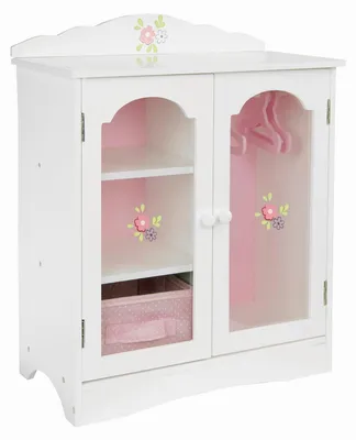 Produktbild von Puppenkleiderschrank Puppenschrank Puppenmöbel - Holz - 3 Kleiderbügel Rosa - Für 18 Zoll Puppen
